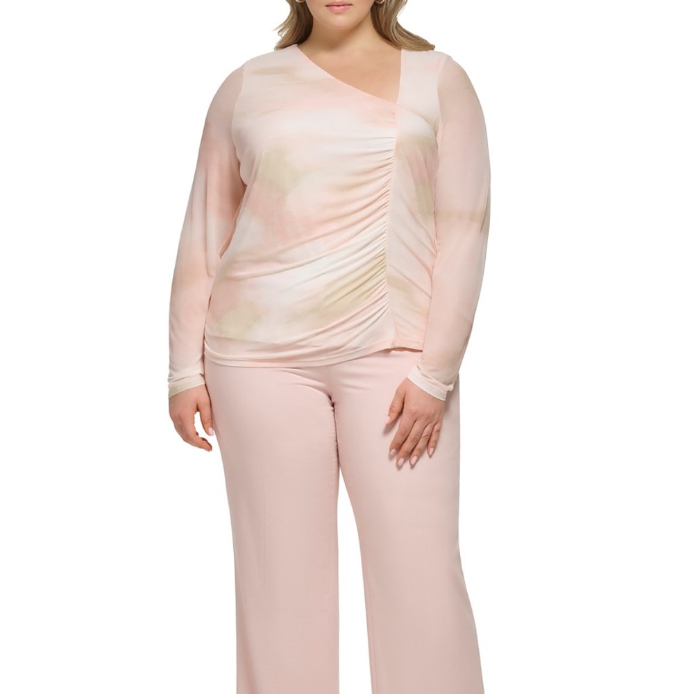 Calvin Klein Plus Size Asymmetrical-neck ruched long-sleeve top